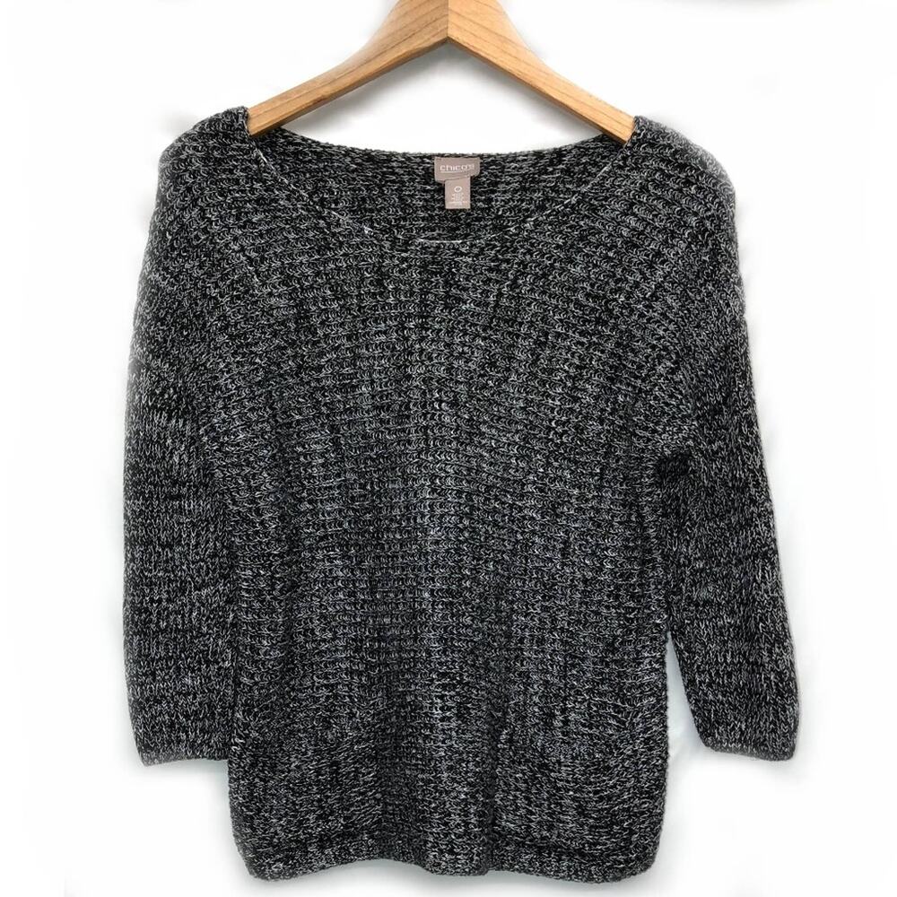 Chicos  Over Sized Black White Marled Sweater with Pockets  Small